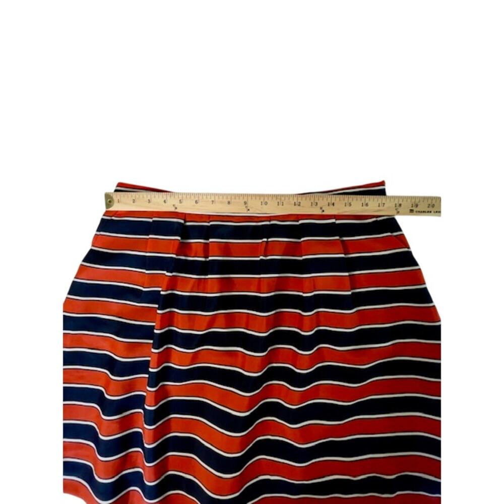 J.Crew Striped Pleated Mini Skirt Navy Orange Preppy Size 14 - Picture 8 of 9